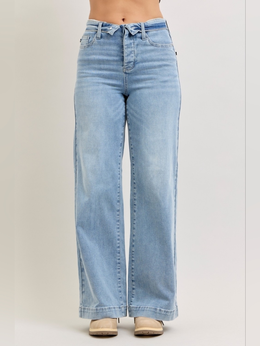 Judy Blue MR Light Wash Retro Wide Leg Jeans Button Fold Over Waist Various NEW - Picture 3 of 16